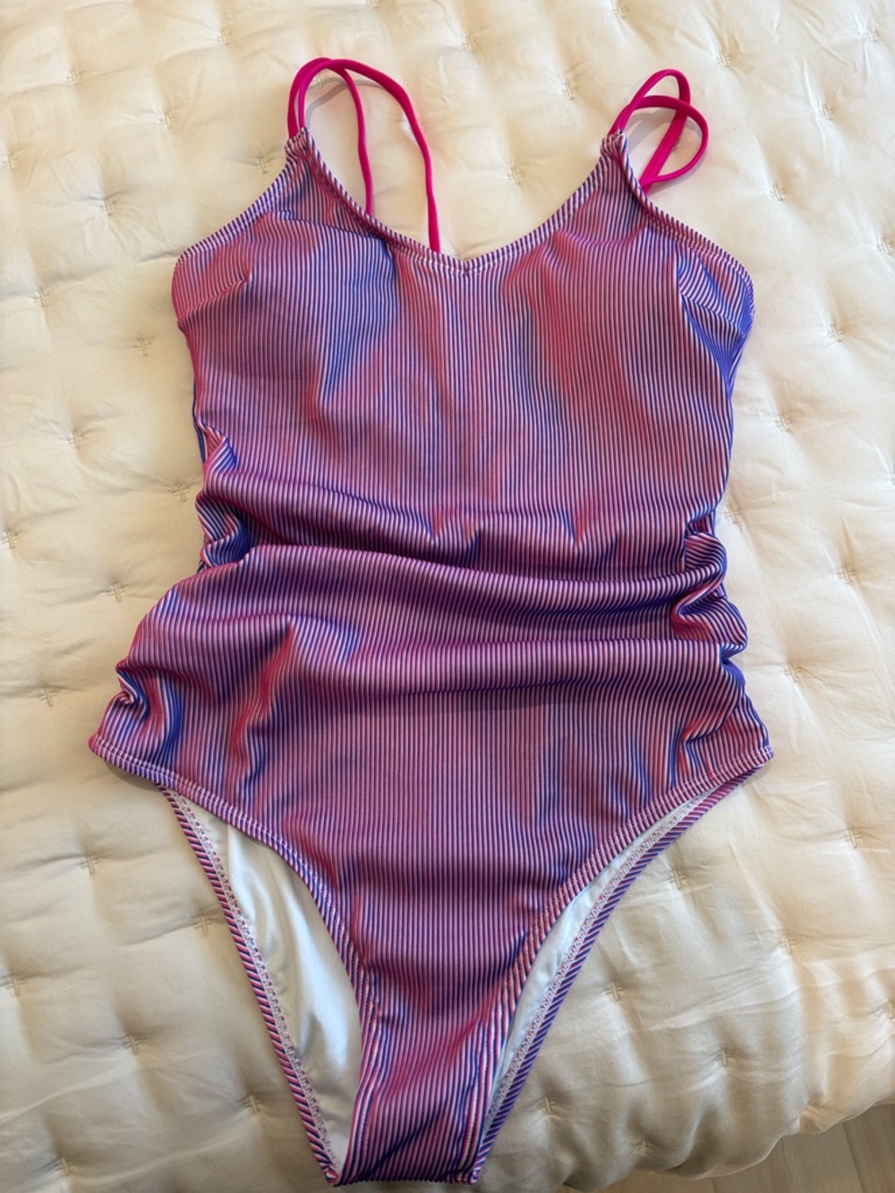 Striped Pink and Blue One-Piece Swimsuit
